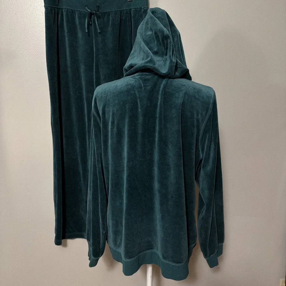SB Active Women Emerald Green Velour Tracksuit Jewel Stud Trim XL Hoodie Pants